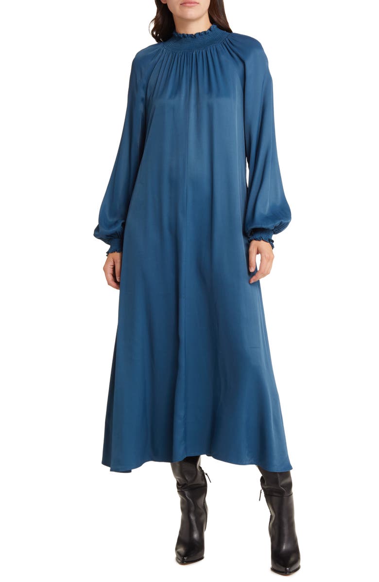 Nordstrom Smocked Neck Long Sleeve Dress, Alternate, color, Blue Ceramic