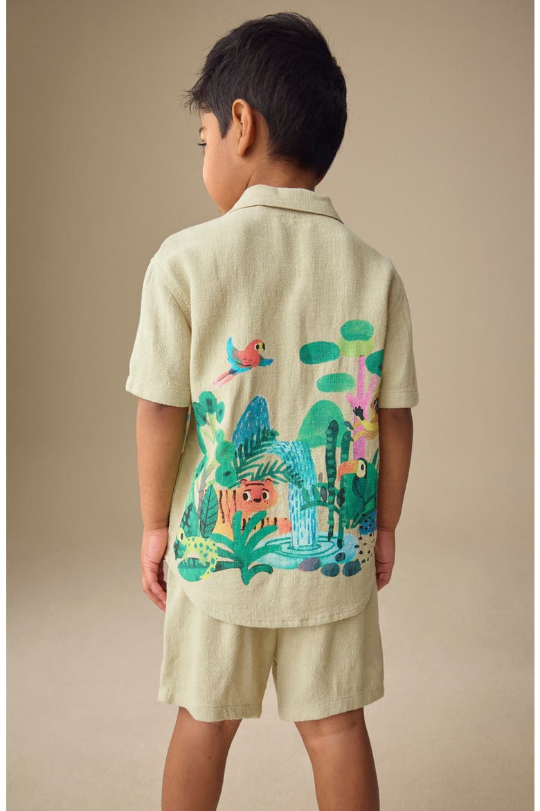 Kids' Jungle Print Camp Shirt & Shorts Set, Alternate, color, BEIGE PRINT