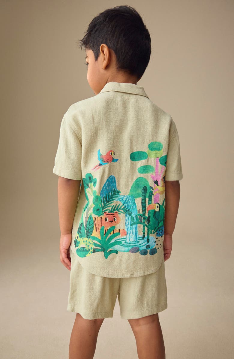 NEXT Kids' Jungle Print Camp Shirt & Shorts Set, Alternate, color, Jungle Print