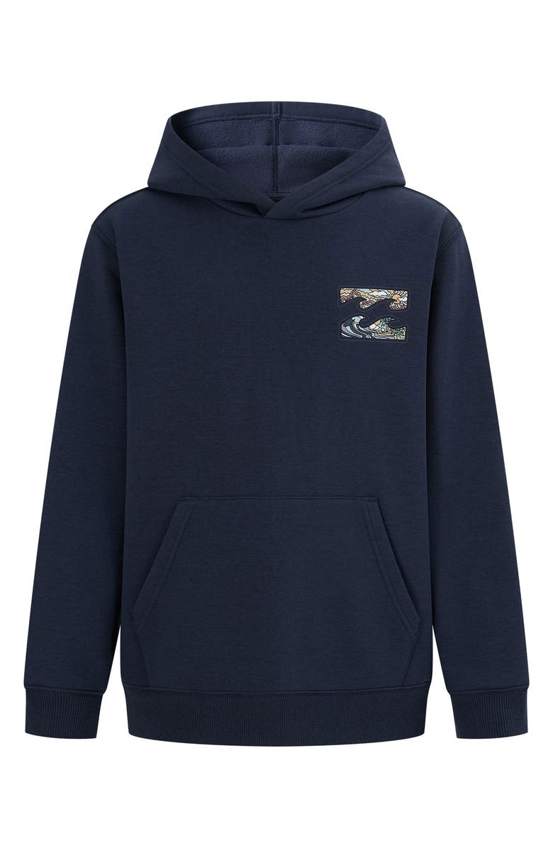 Billabong Kids' Crayon Wave Cotton Blend Fleece Hoodie, Main, color, Dusty Navy