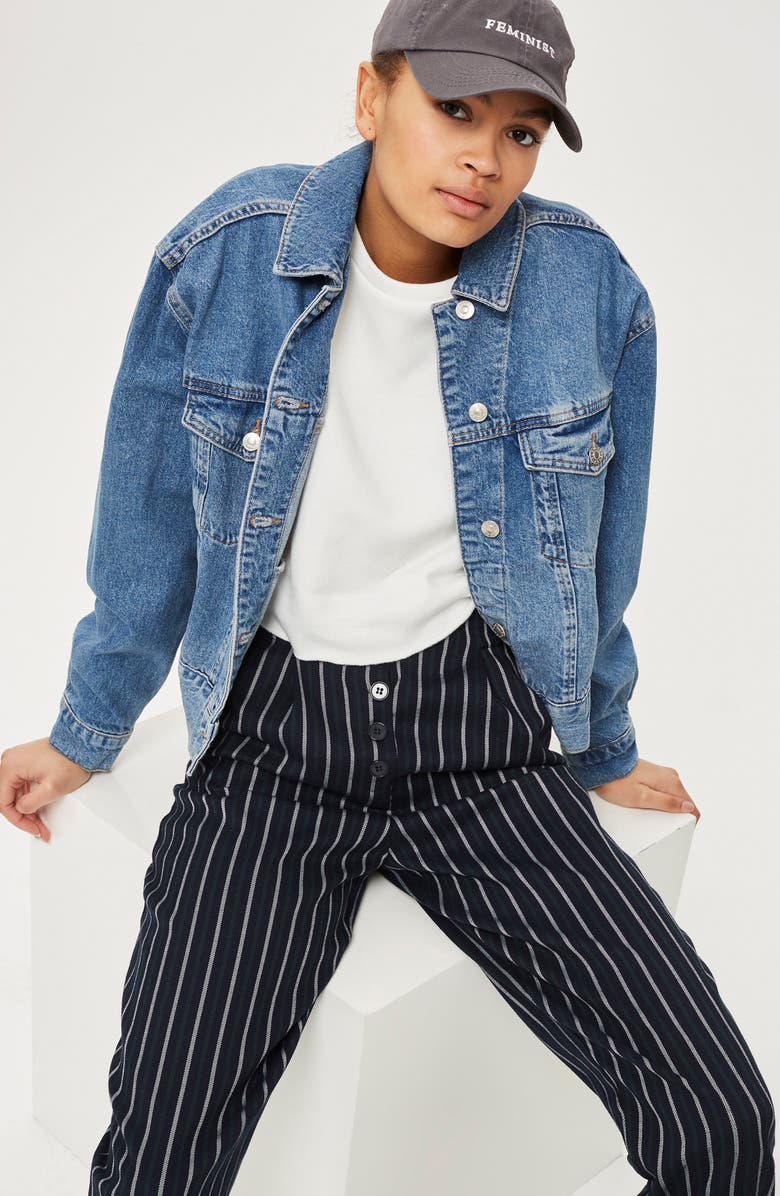 Topshop Button Front Stripe Tapered Trousers, Alternate, color,