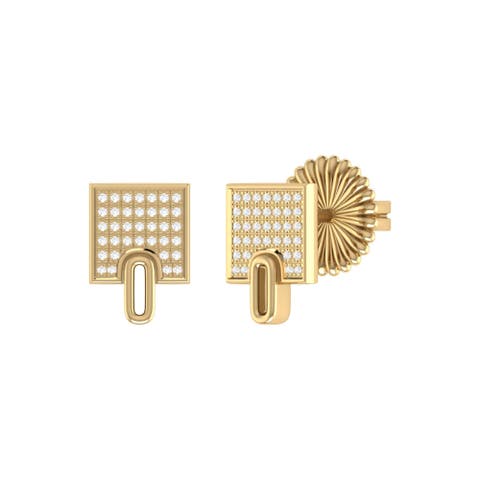 Sidewalk Square Sterling Silver Diamond Stud Earring
