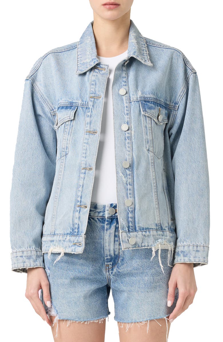 BLANKNYC Distressed Oversize Denim Trucker Jacket, Main, color, 