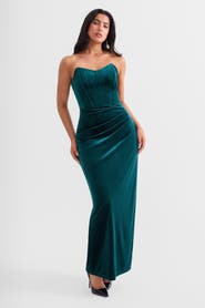 Popilush Strapless Velvet Ruched Sculpting Corset Gown