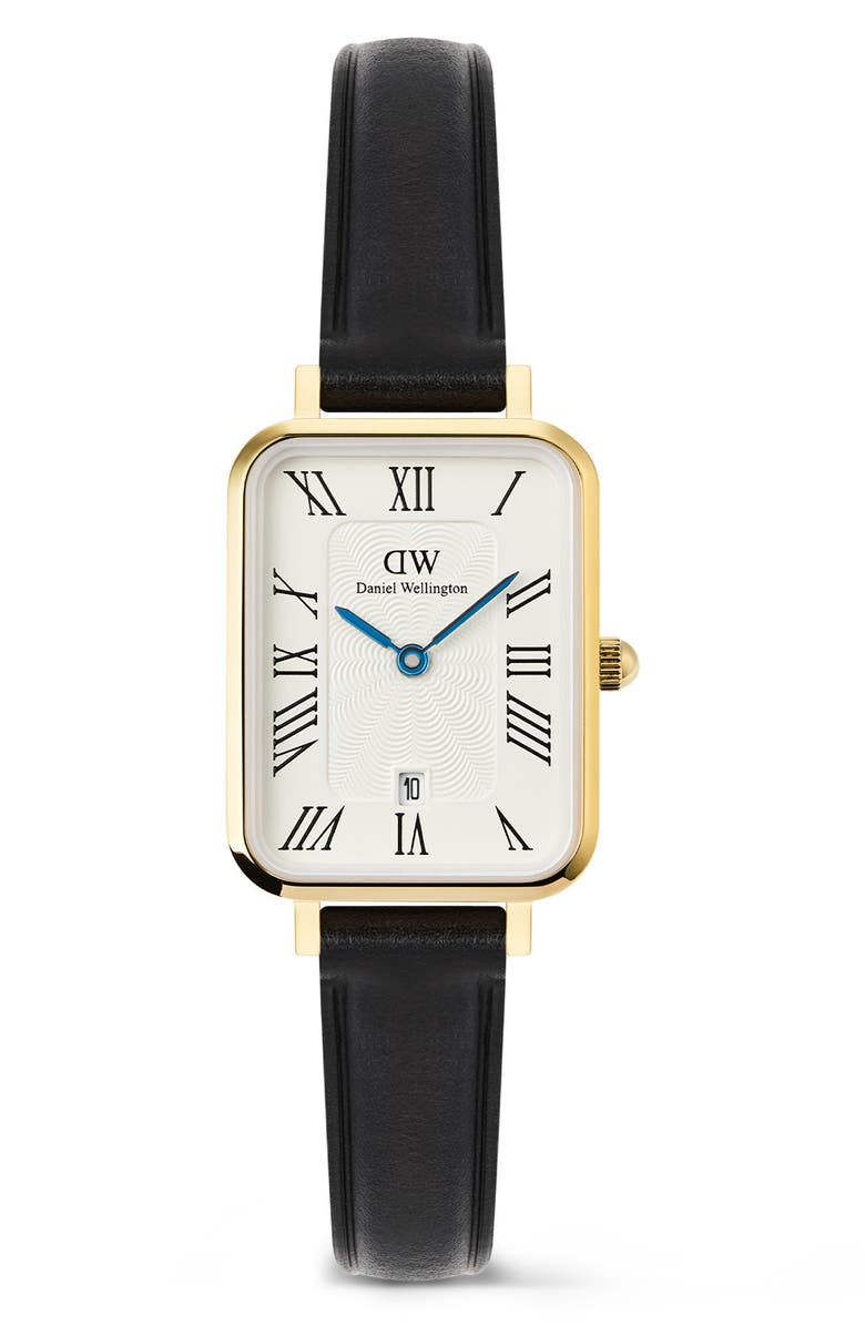 Daniel Wellington Quadro Leather Strap Watch, 20mm x 26mm, Main, color, Gold
