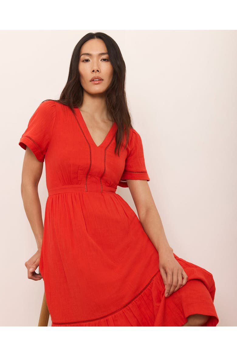 Cotton Cheesecloth Midi Dress, Alternate, color, Red
