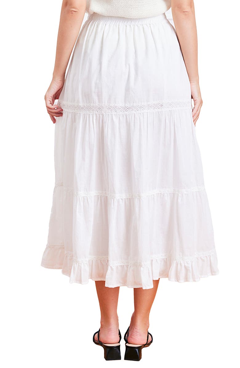 Paneros Clothing Colette Lace Inset Tiered Midi Skirt, Alternate, color, Off White