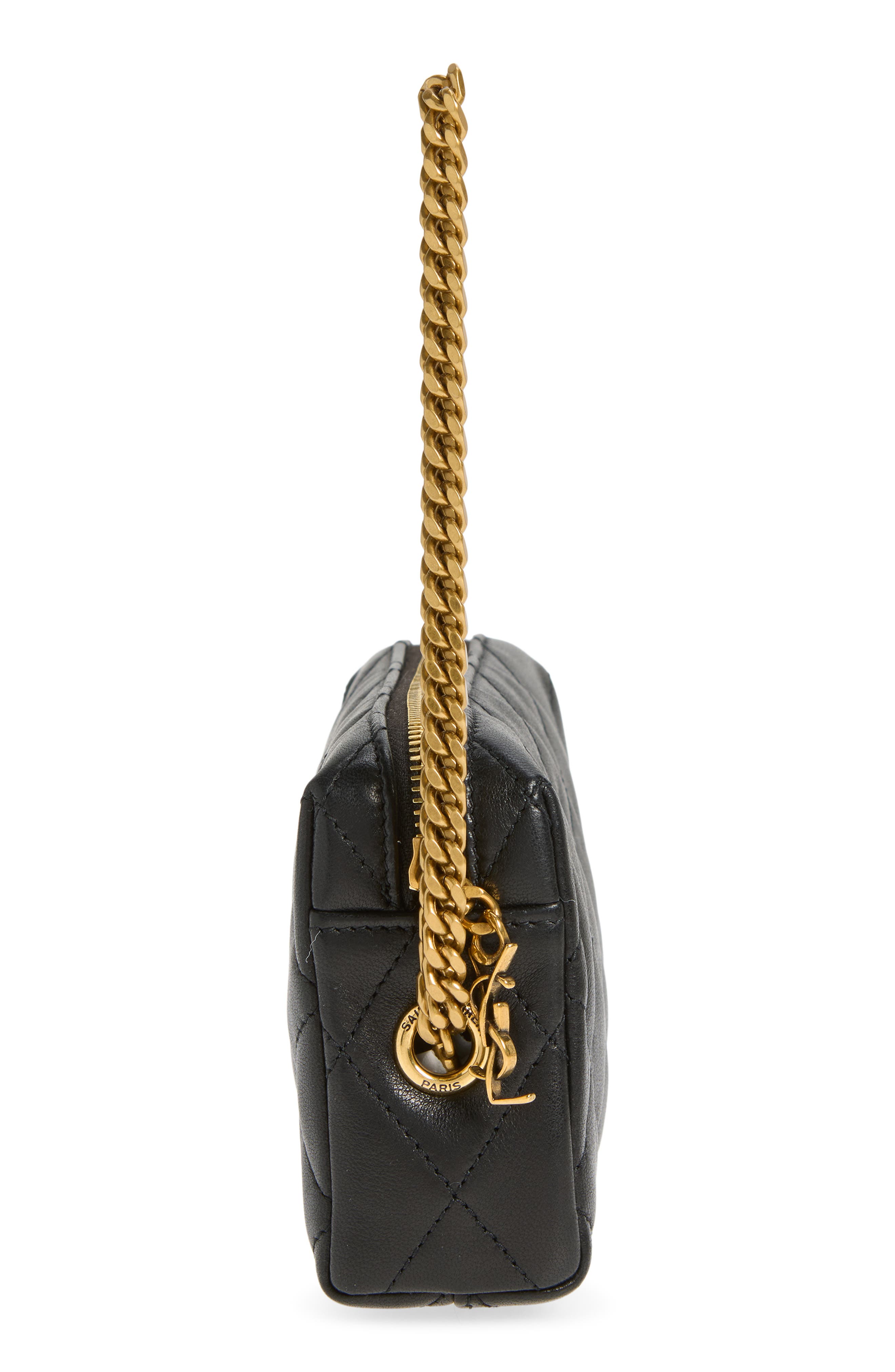 Saint Laurent Cassandre Bijou Matelassé Leather Wristlet, Alternate, color, Black
