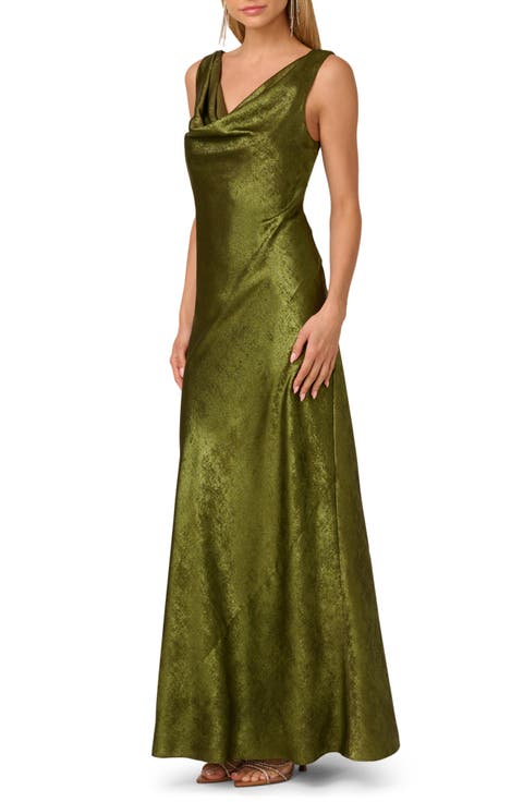 Cowl Neck Foil Gown