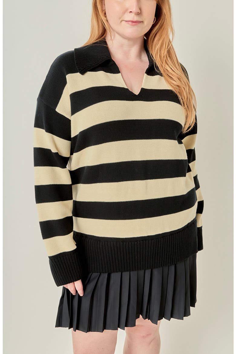 Mixed Media Striped Pleated Minidress, Alternate, color, BLACK/ NUDE