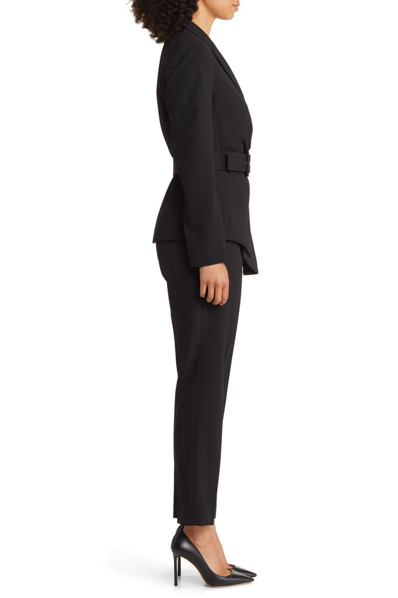 Peak Lapel Belted Blazer & Pants Set, Alternate, color, BLACK