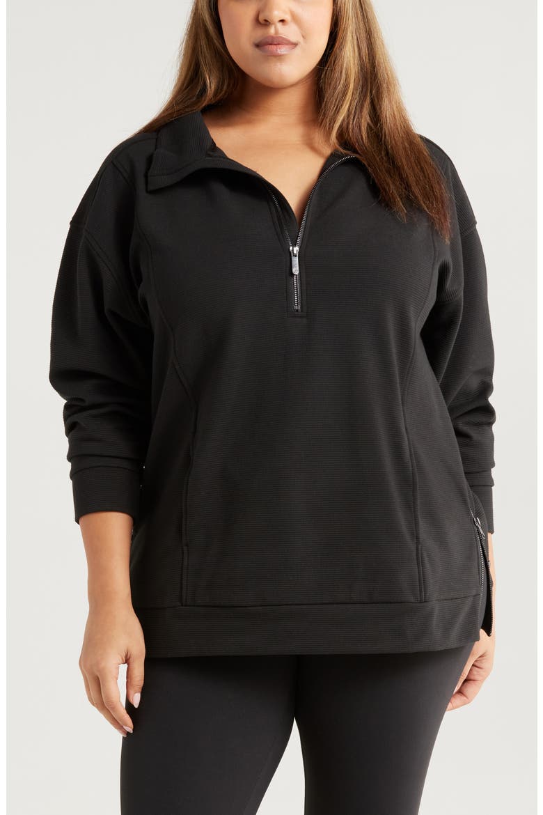 Ottoman Fleece Half Zip, Main, color, BLACK