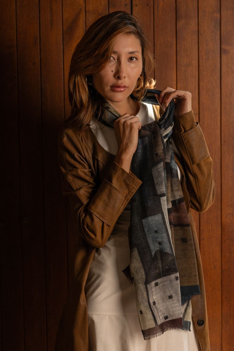 Villaggio - Wool Scarf, Alternate, color, Navy