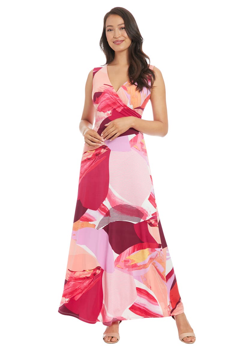 Sleeveless Faux Wrap Maxi Dress, Alternate, color, SOFT WHITE/ PERSIMMON
