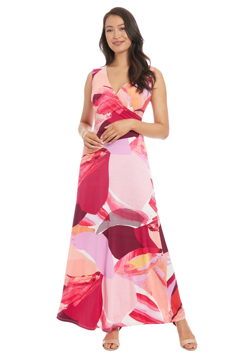 London Times Sleeveless Faux Wrap Maxi Dress, Alternate, color, Soft White/ Persimmon