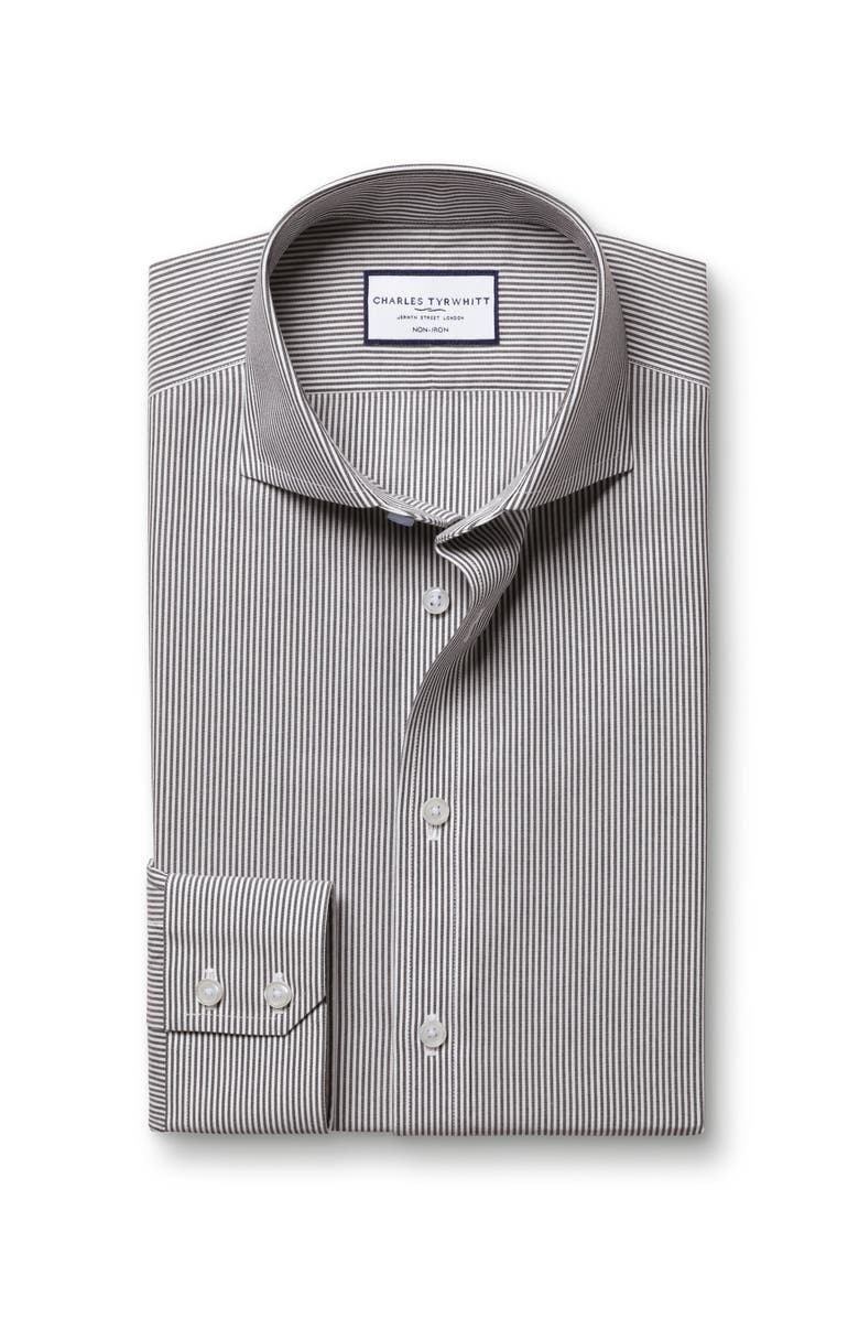 Charles Tyrwhitt Stripe Non-Iron Button-Down Oxford Slim Fit Shirt Single Cuff, Alternate, color, Black
