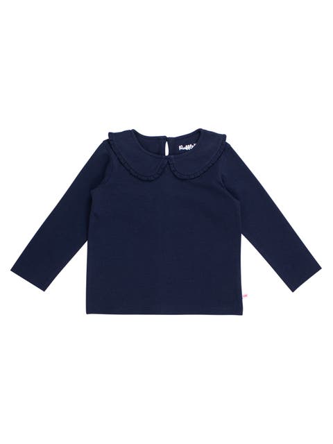 Knit Long Sleeve Ruffle Peter Pan Tee