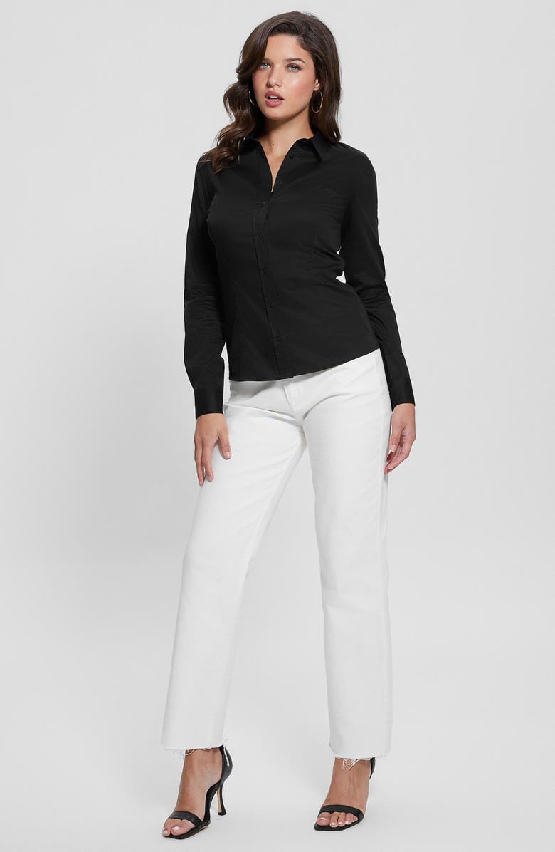 GUESS Cate Stretch Cotton Button-Up Shirt, Alternate, color, 