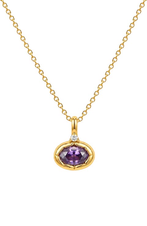 Oval Birthstone Charm Necklace