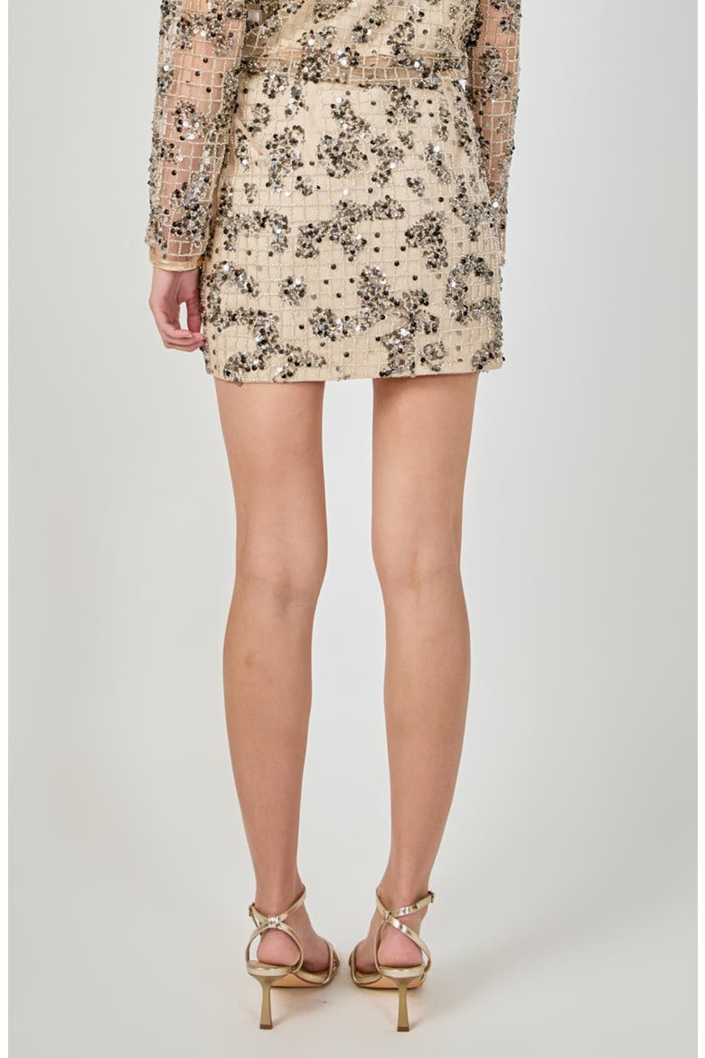Sequin Beaded Miniskirt, Alternate, color, BEIGE