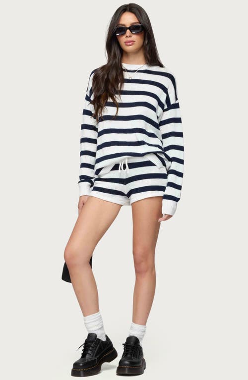 Edikted Amaris Stripe Drawstring Cotton Shorts In Blue