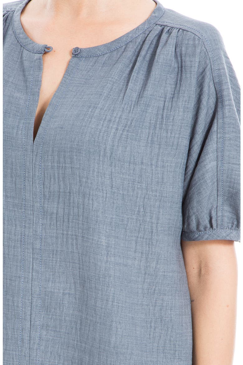 Short Sleeve Split Neck Blouse, Alternate, color, HEATHER BLUE STEEL