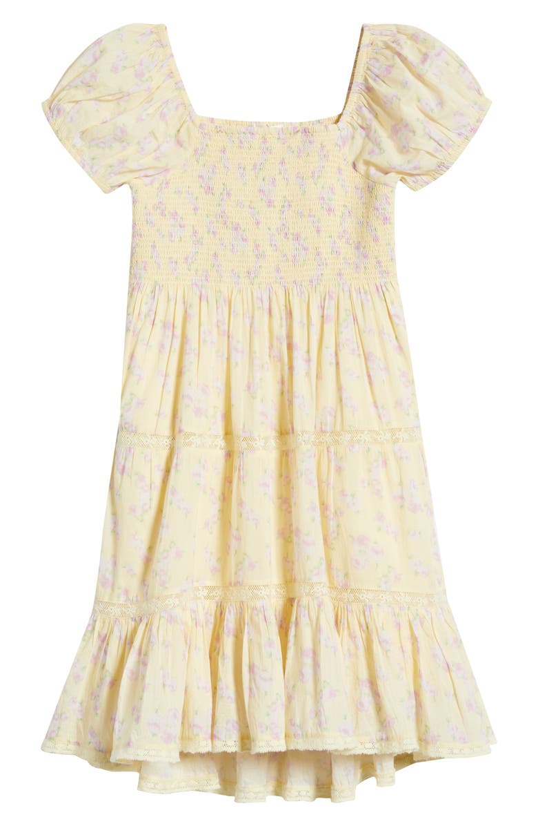 LoveShackFancy Kids' Muriella Floral Smocked Dress, Main, color, Lemon Spritz