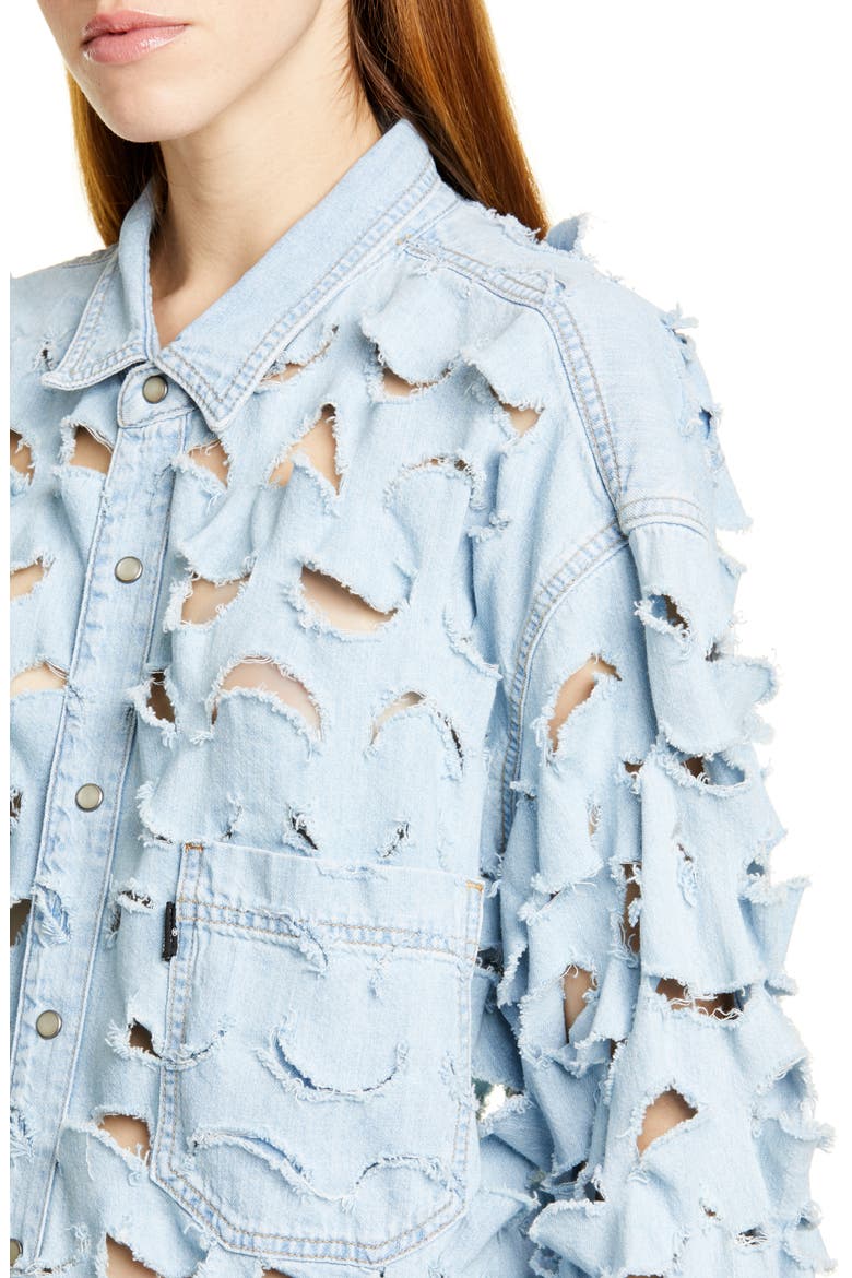Cutout Denim Shirt, Alternate, color, LIGHT BLUE