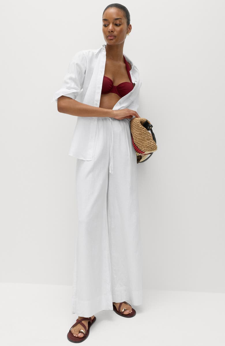 M&S Linen Blend Wide Leg Drawstring Pants, Alternate, color, White