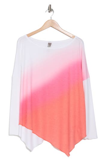 Go Couture Asymmetric Dolman Sleeve Sweater In Ivory Pink To Bronze Print