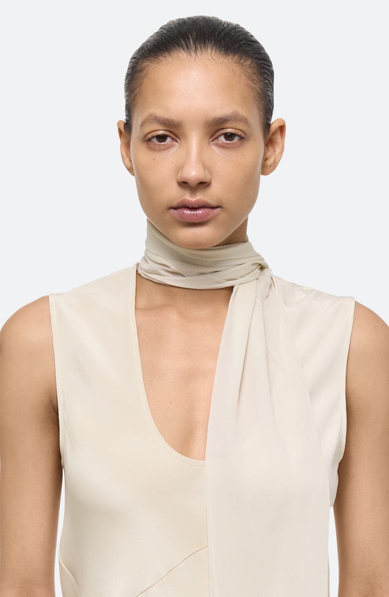 Helmut Lang Sleeveless Silk Slipdress with Scarf, Alternate, color, Oat