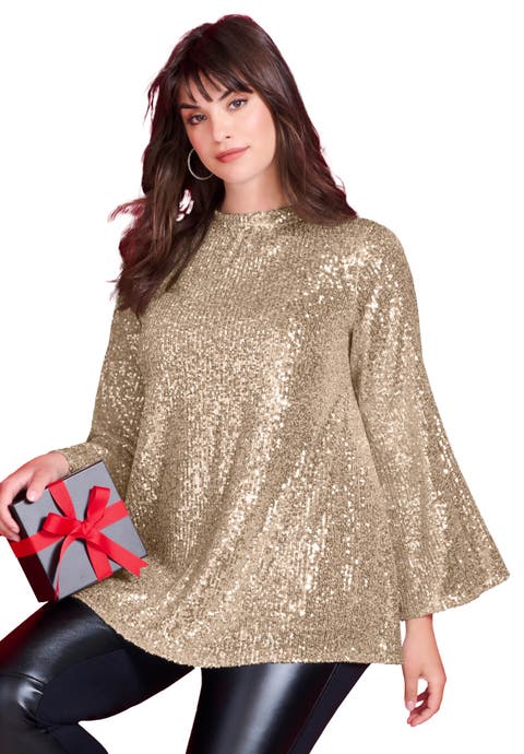 Sequin Mock Neck Blouse