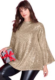 Roaman's Sequin Mock Neck Blouse