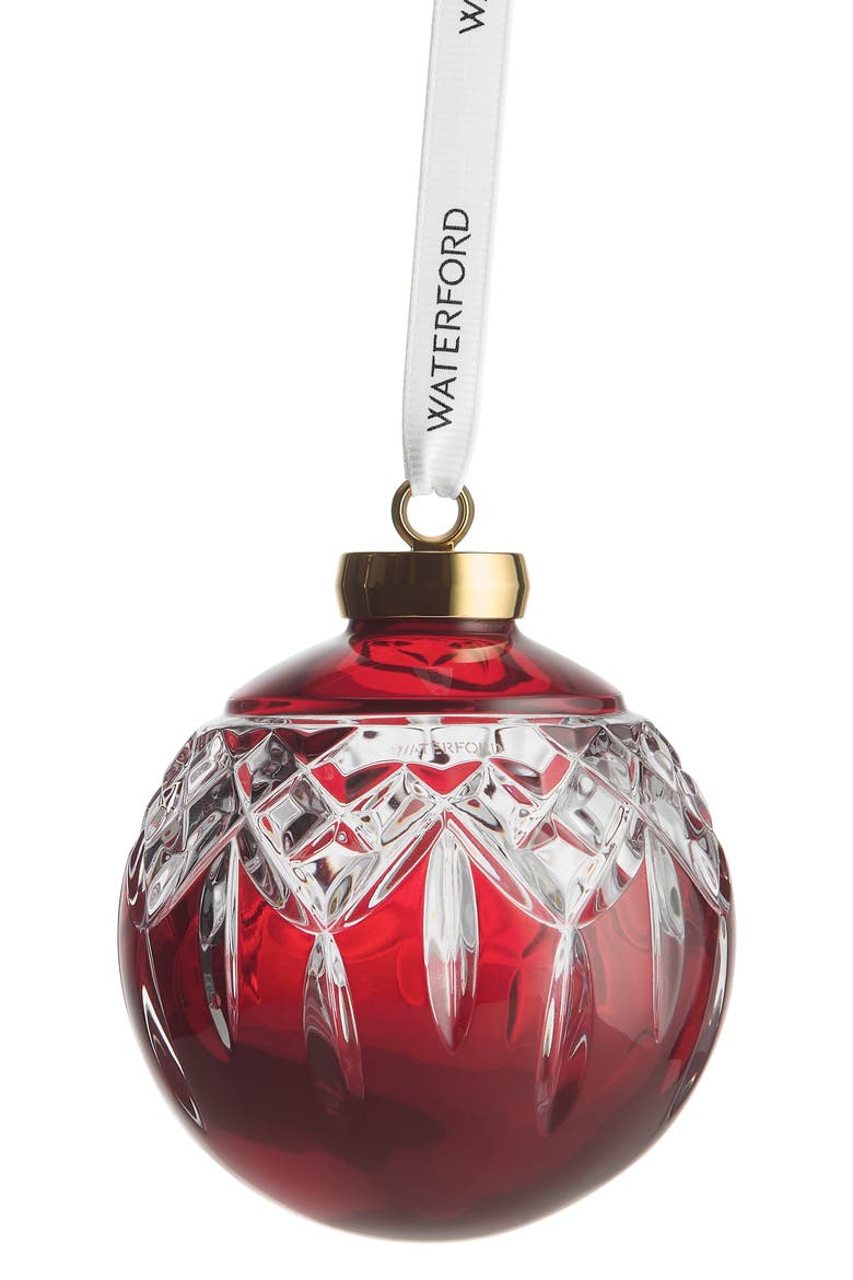 Lismore Red Bauble Crystal Ornament, Alternate, color, RED