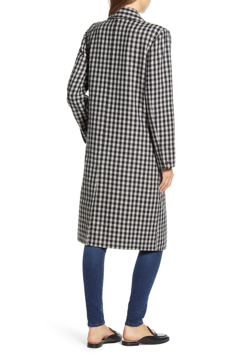 Double Breasted Gingham Long Coat, Alternate, color, GULL GREY