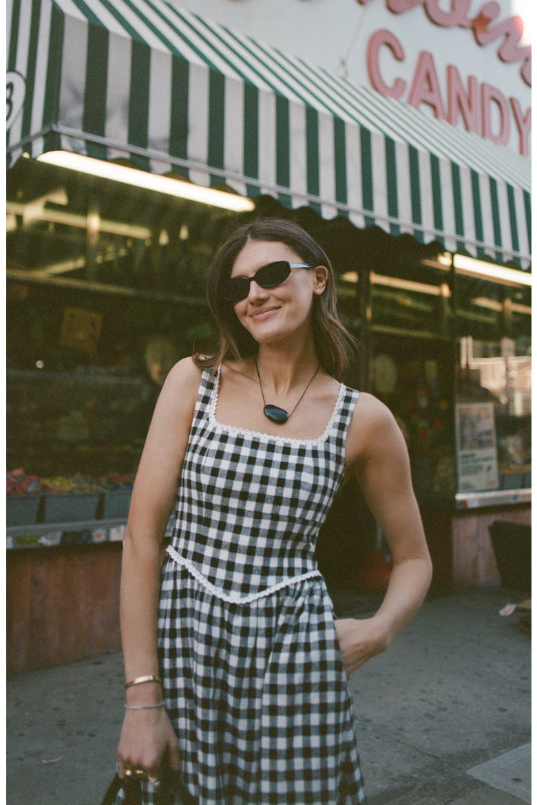 x Styled by COCO! Gracie Gingham Linen Blend Midi Dress, Alternate, color, BLACK GINGHAM