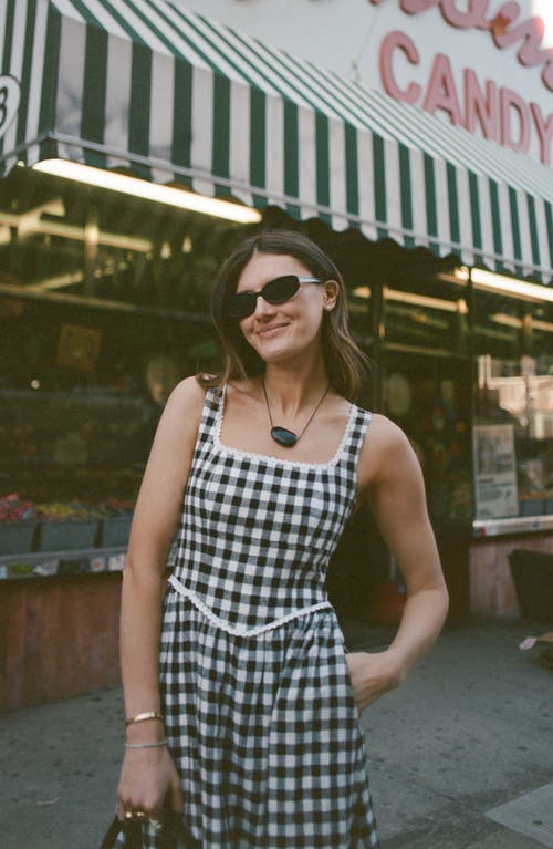 Wayf Gracie Gingham Linen Blend Midi Dress