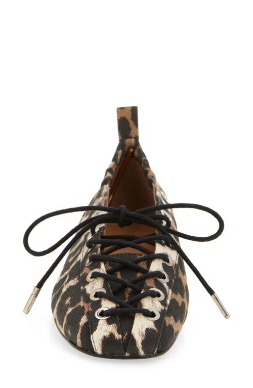 Shop Ganni Ghillie Ballerina Flat In Leopard