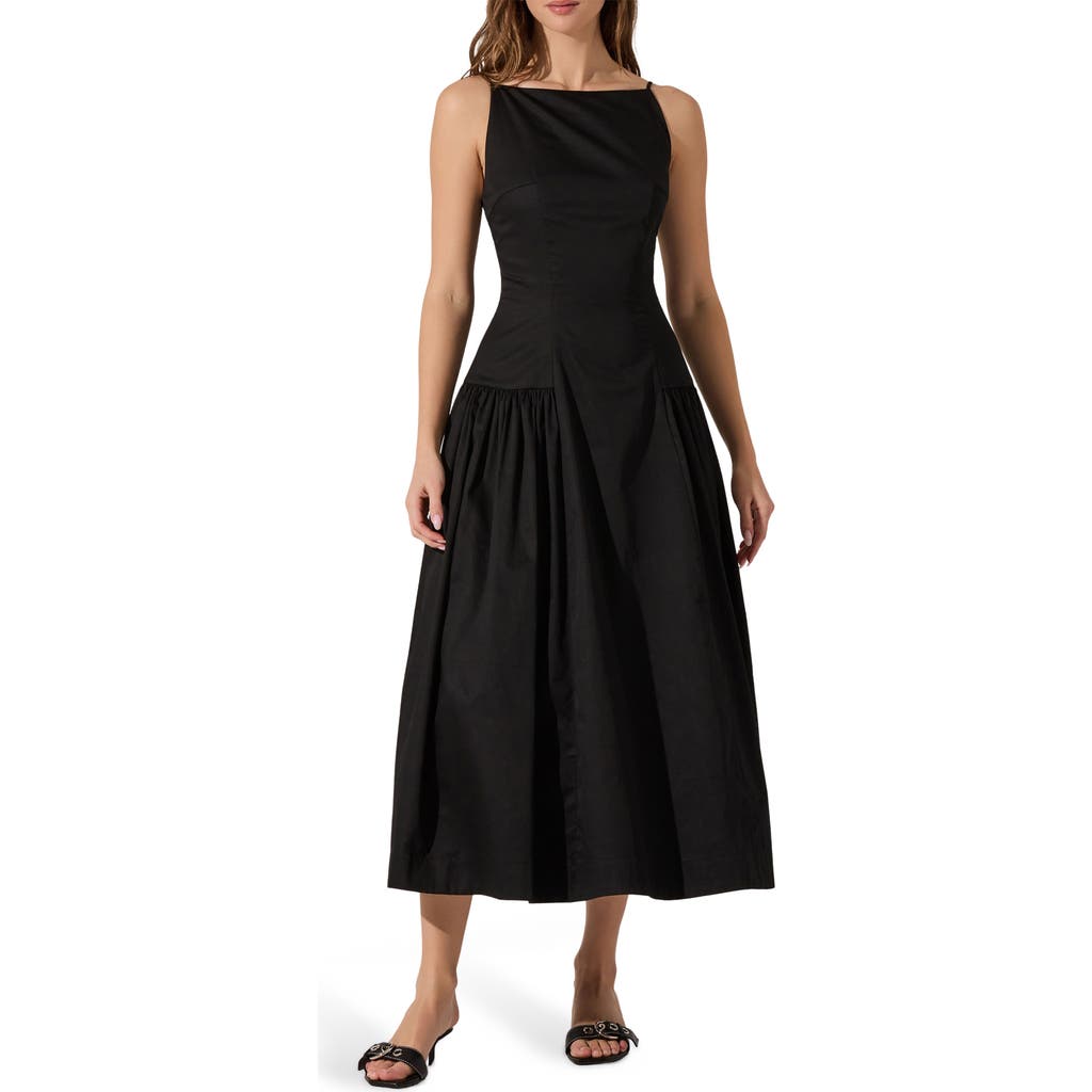 Astr The Label High Neck Open Back Cotton Midi Dress In Black