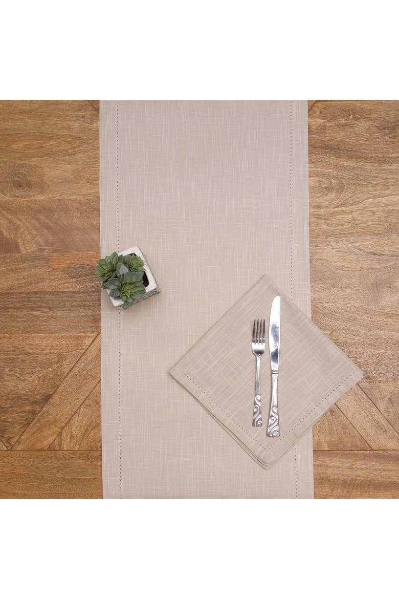 Hemstitch Solid Tan 100% Cotton Cloth Table Runner 14" x 72", Alternate, color, Brown