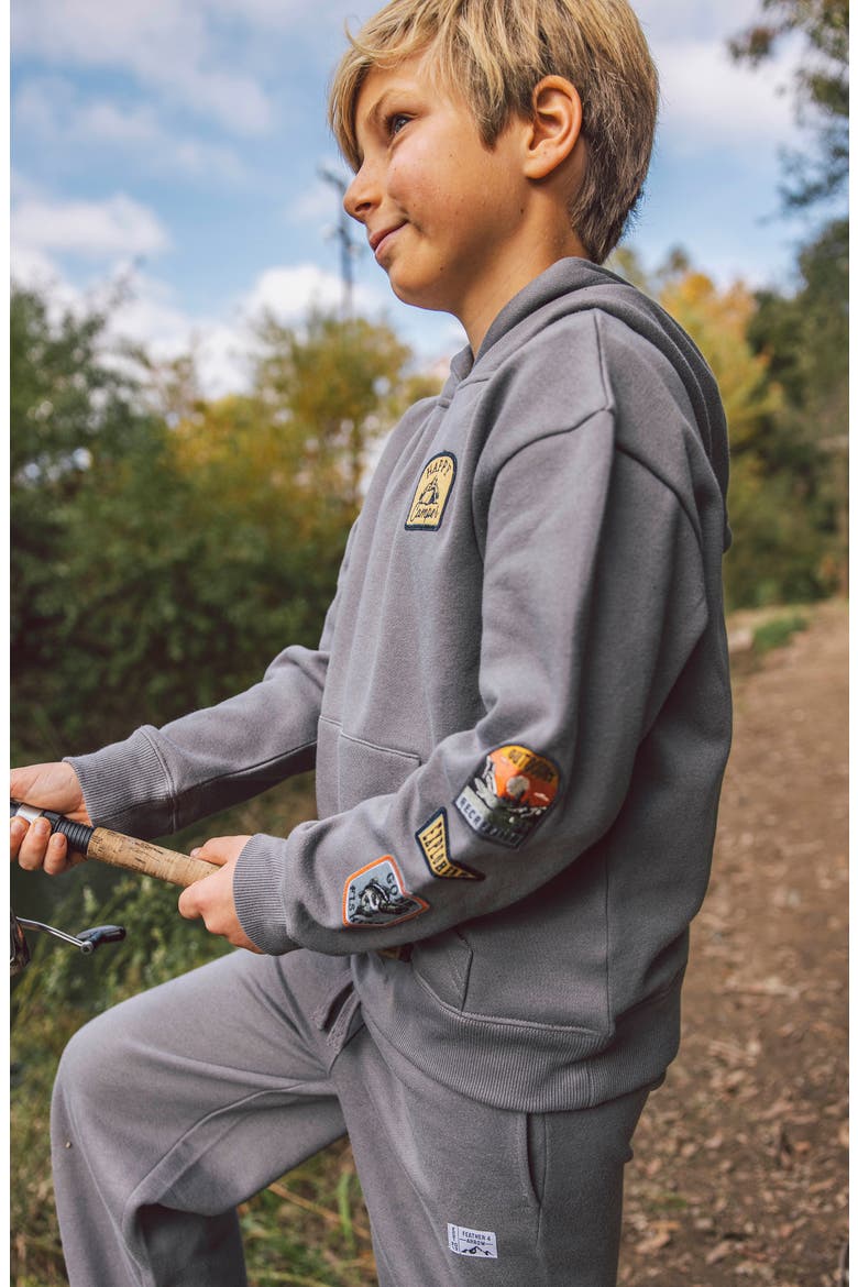 Kids' Patch Hoodie, Alternate, color, ASH GREY