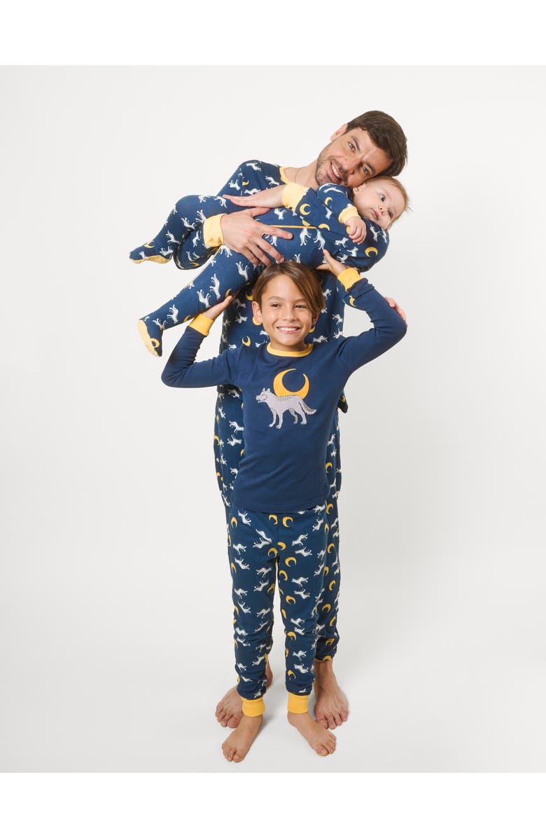 Leveret Kids Footed Printed Cotton Matching Family Pajamas, Animal Kingdom Prints, Alternate, color, Wolf