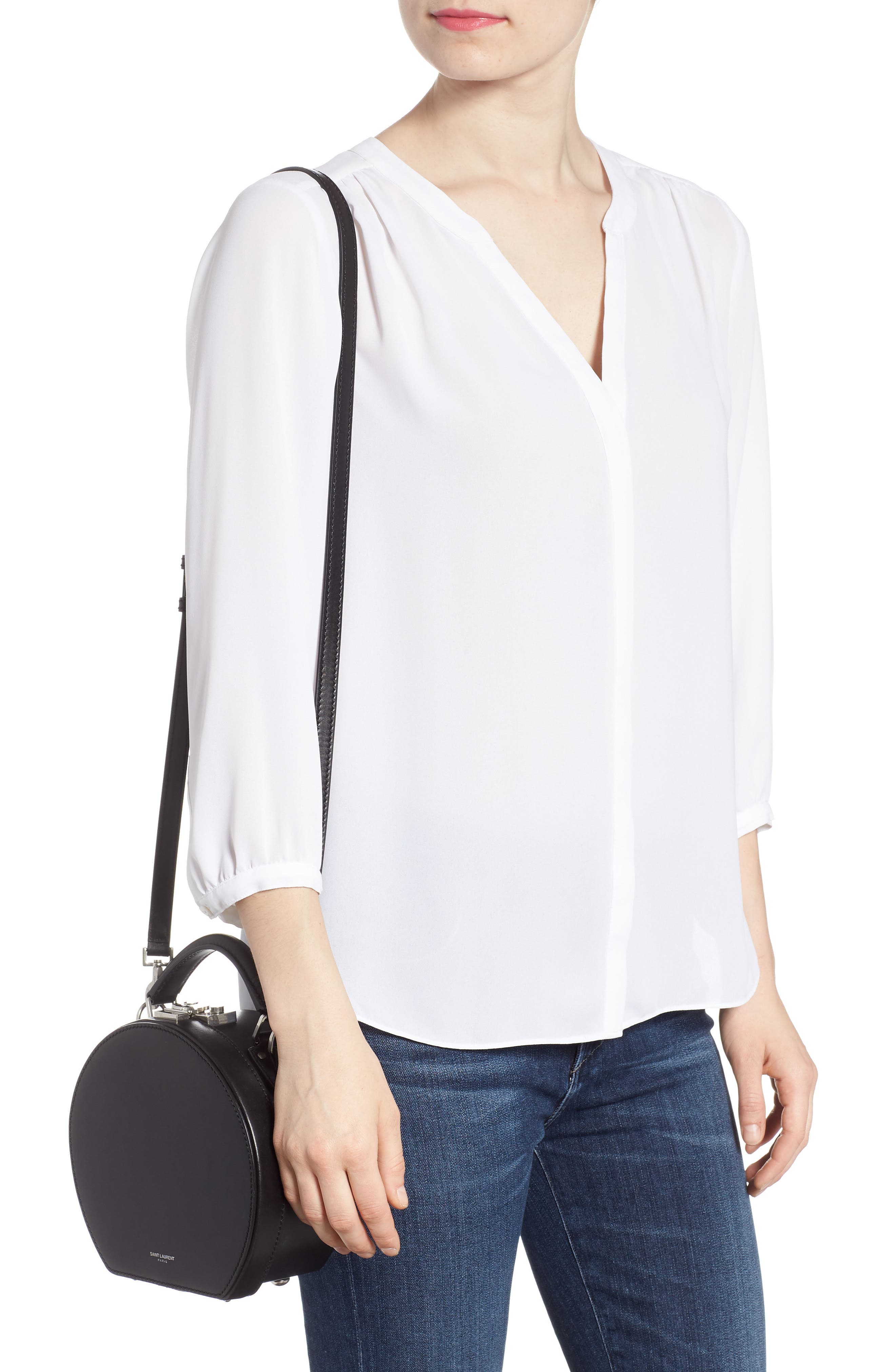 Saint Laurent Small Mica Leather Hat Box, Alternate, color, 