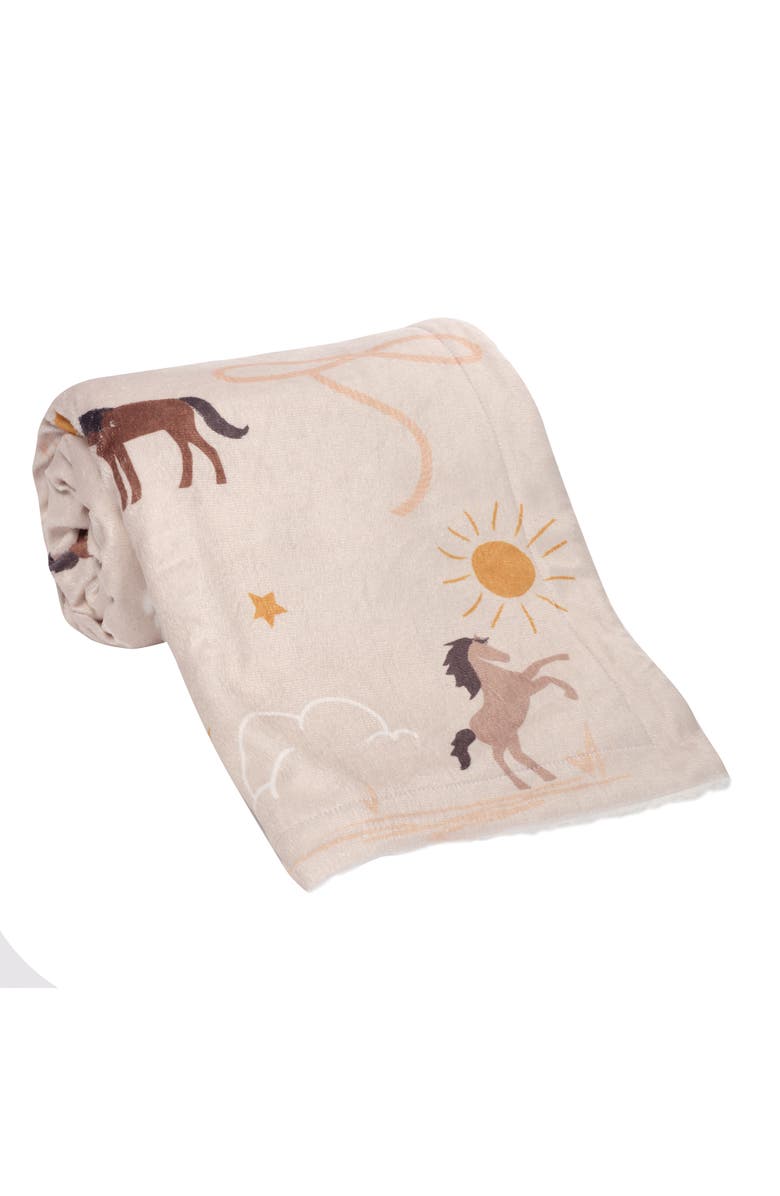 Lambs & Ivy Country Western Cowboy/Cowgirl Soft Warm Fleece Baby Blanket, Alternate, color, Beige