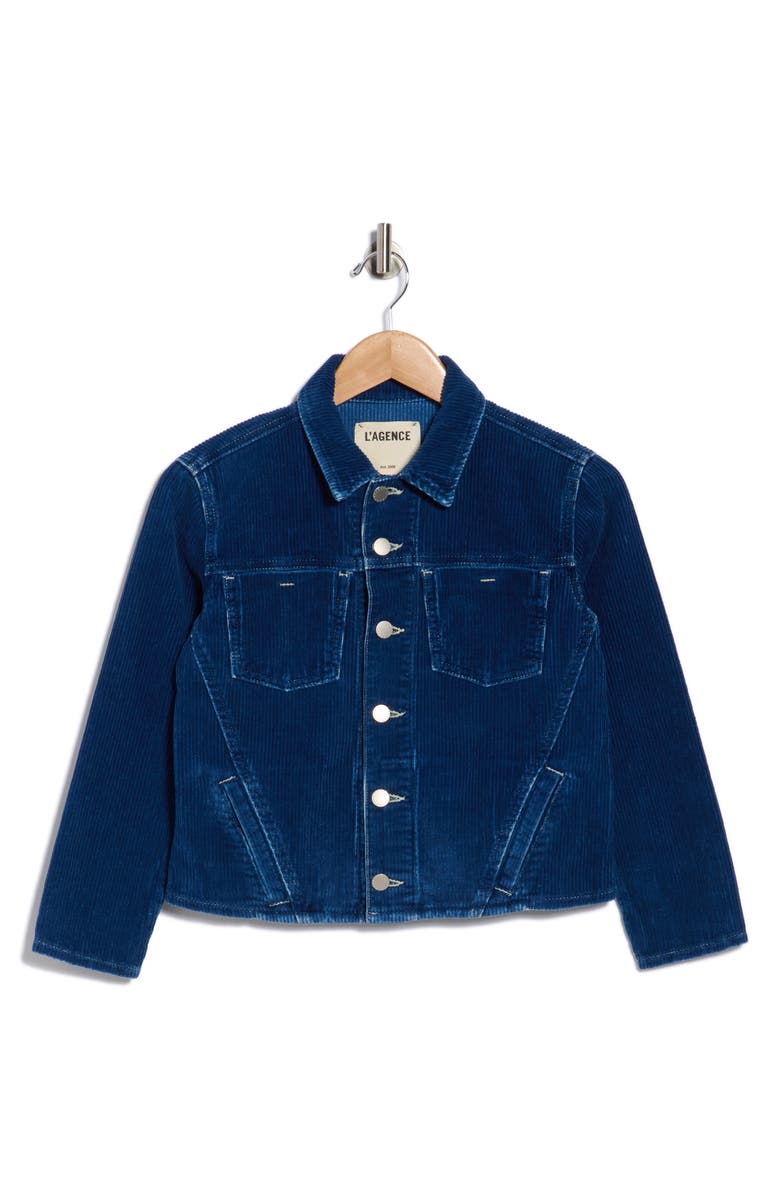 L'AGENCE Nelly Corduroy Crop Shirt Jacket, Main, color, Lapis Blue