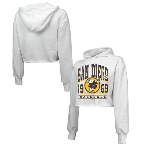 Women's Majestic Threads White San Diego Padres Cropped Have A Field Day Tri-Blend Hoodie