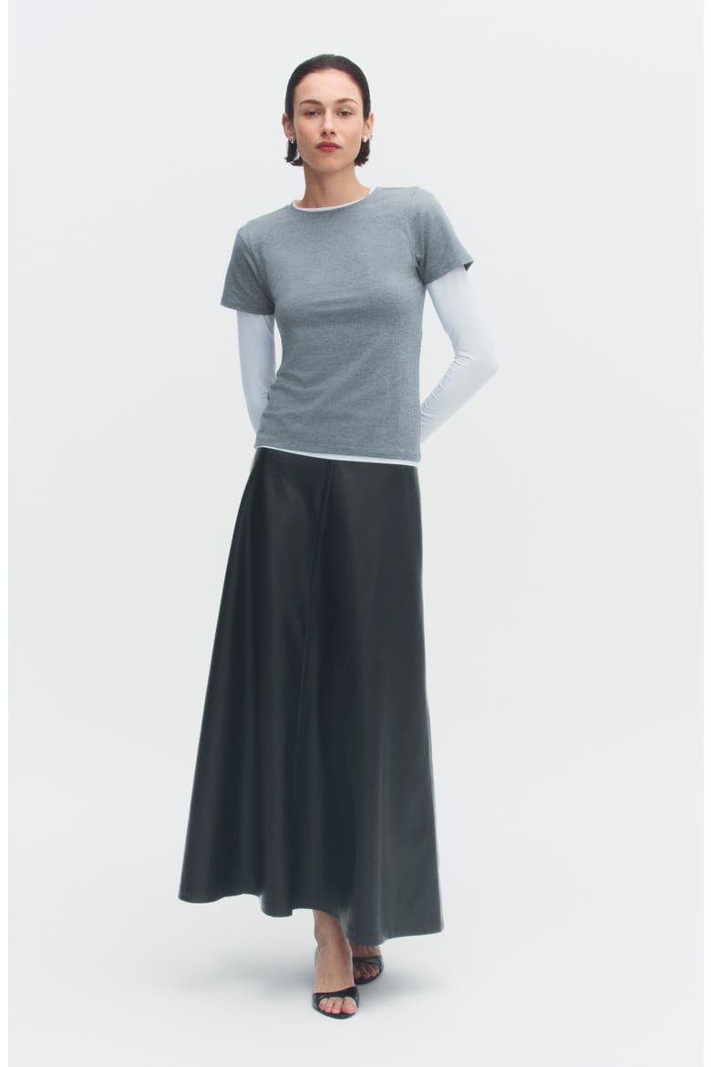 Faux Leather A-Line Skirt, Alternate, color, RICH BLACK