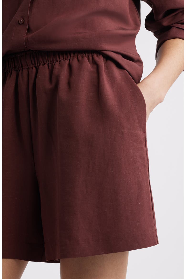 Elastic Waist Shorts, Alternate, color, BROWN RAISIN