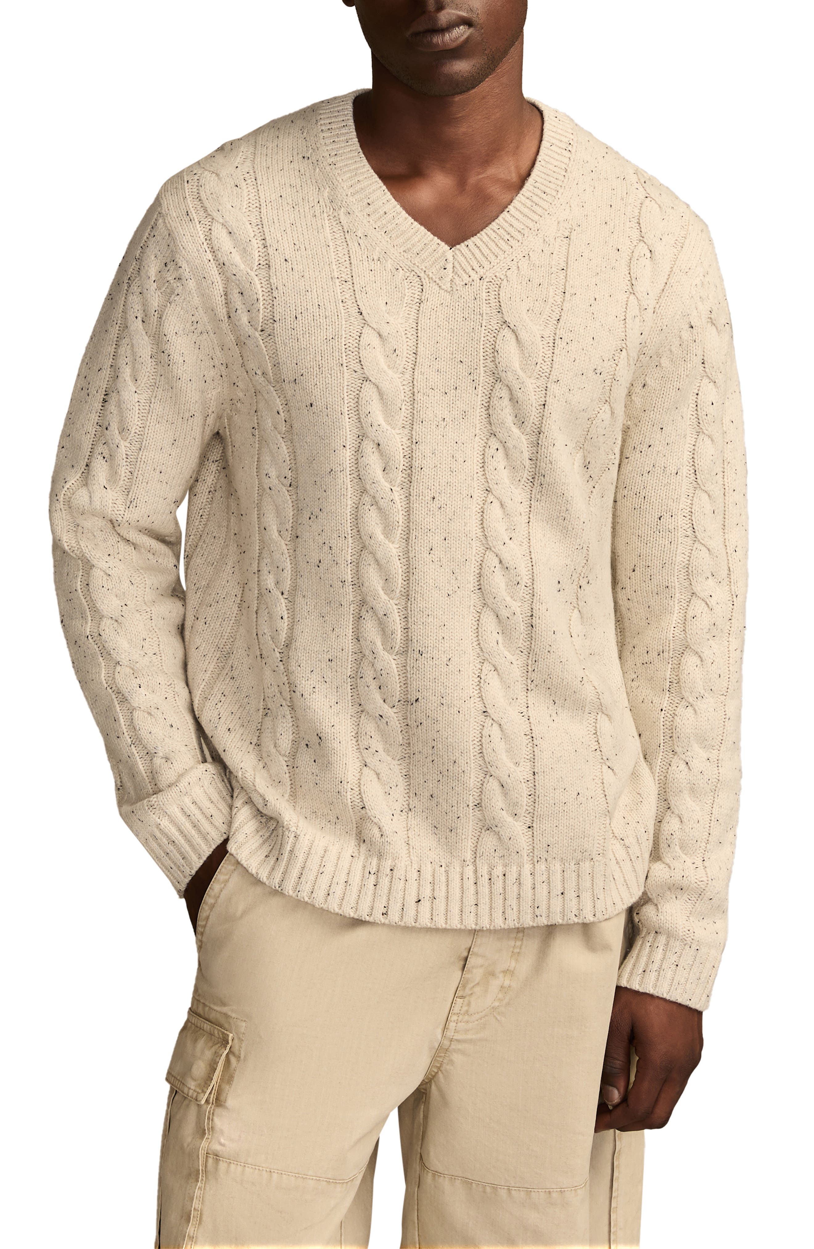 Lucky Brand Neppy Cabled V-Neck Sweater (Men) | Nordstrom