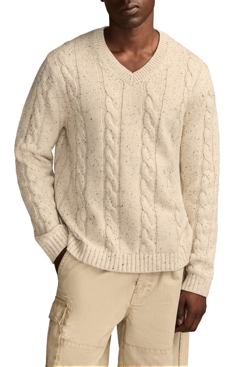 Lucky Brand Neppy Cabled V-Neck Sweater, Main, color, Turtledove
